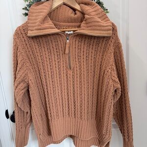 aerie Half-Zip Cable Knit Sweater - Rusty Brown
